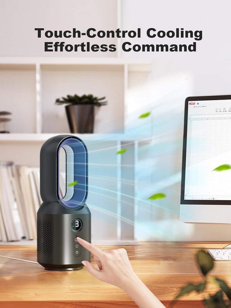 let'me 13 Inch Desk Fan, Bladeless Table Fan, 106° Oscillating Fan Touch Control with 3 Speeds and Night Light, Small Quiet Desk Fan for Personal, Office, Nightstand - Image 2